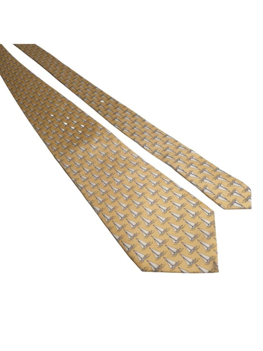 Sero Yellow Silk Tie Patterned Sailboats Nautical Made In China Men Necktie Acce